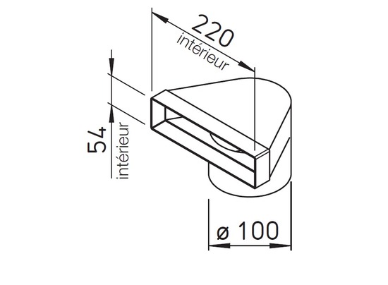 Coude 90° vertical ⌀100mm sur Conduit rectangulaire plastique