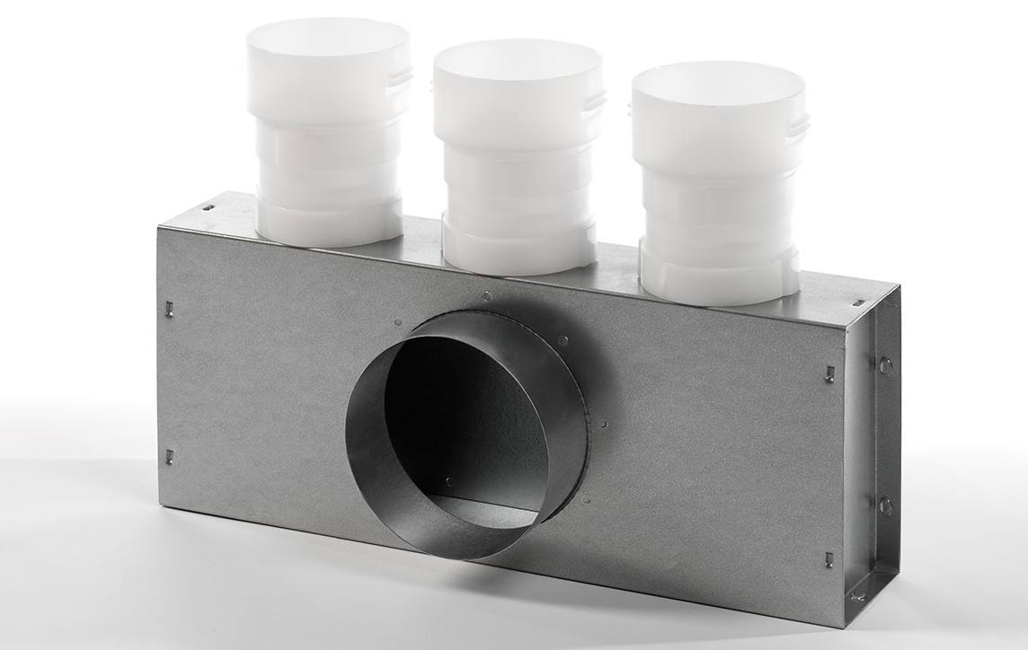 Plénum Nilair Cuisine coudé, raccordements 3xD75/90-1xD125