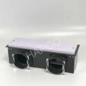Boitier CLD-P 2x90 raccordement latéral côté long avec colliers de serrage.